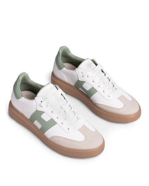 Tenis Blanco Básico Franjas Verdes 1007